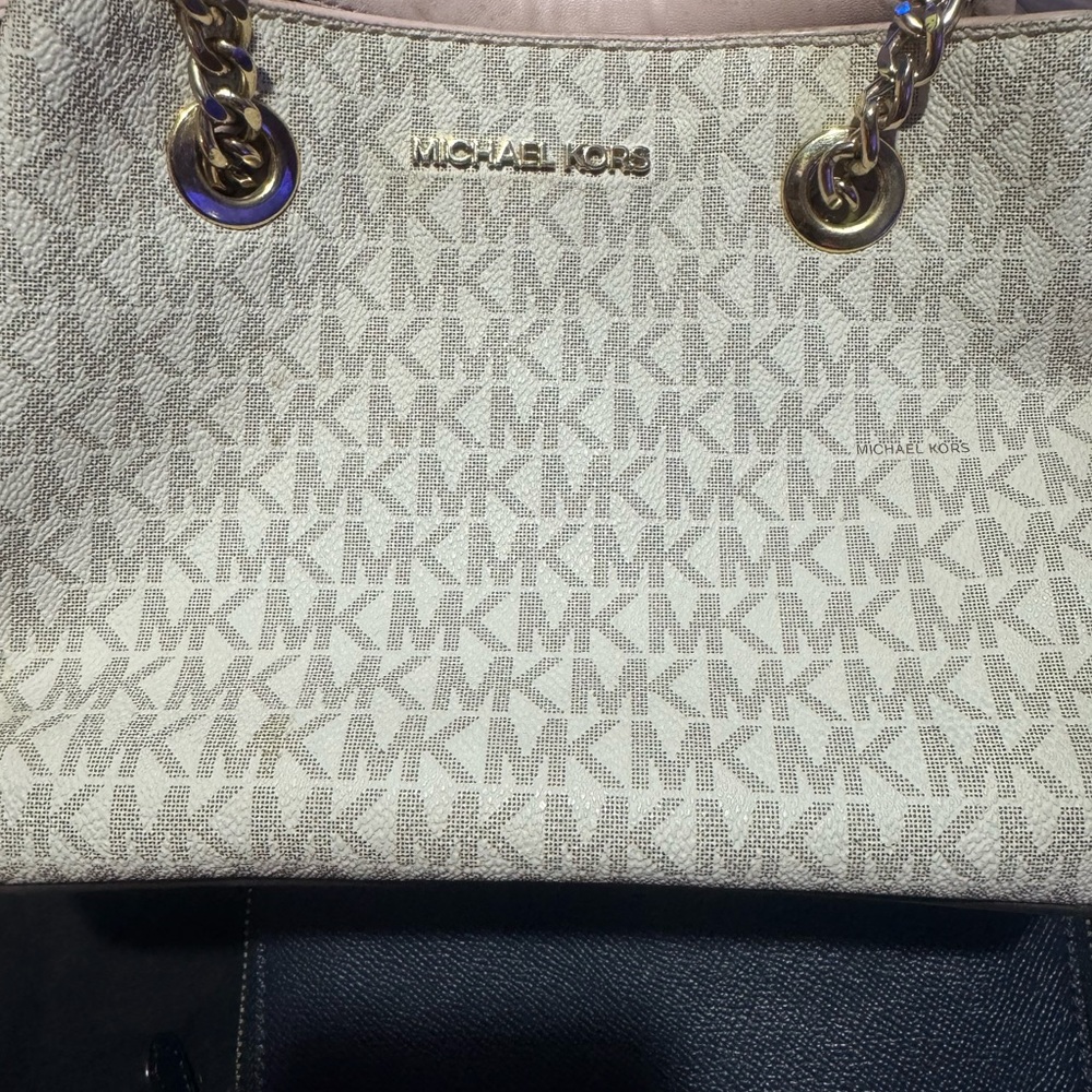 Michael Kors Beige and Pink Monogram Shoulder Bag